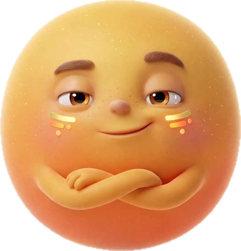 The Gloamey orb, arms folded, with a confident smile.