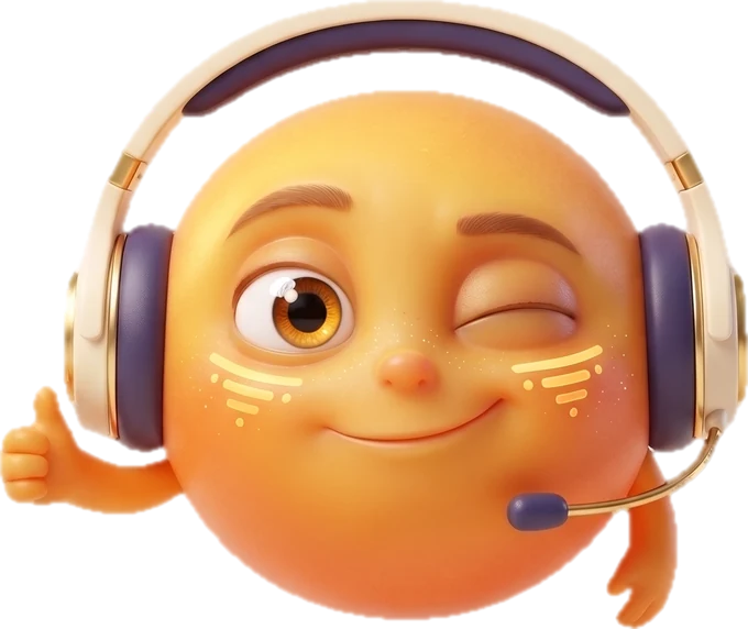 The reception orb in a headset, with a wink and a thumbs up.